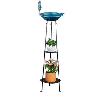 Metal Bird Bath with Plant Stand, 13'' Dia Bird Bath Bowl Waterproof Birdbaths & Feeder Combo for Patio, Garden, Yard