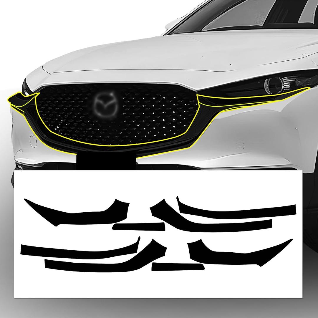 BOGAR TECH DESIGNS for Mazda CX-30 2020-2026 Front Chrome Delete Precut Vinyl Overlay Kit, Gloss Black Blackout Trim, Grille