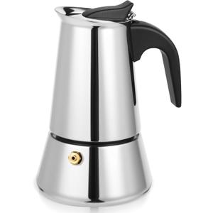 Moka Pot, 4 Cups (7.1 oz) Stovetop Espresso Maker, 304 Stainless Steel Moka Pot, Induction Compatible, Silver