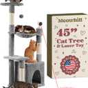 45-in Cat Tree for Indoor Cats with Built-in Laser Toy | Multi-Level Cat Tower with Plush Hammock, Cat House Scratching Posts, Cozy Condo Perch & Hanging Ball, Supports up to 22 LB, Gray