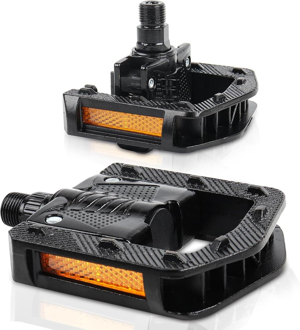 Folding Bike Pedals, Mountain Bike Pedals CNC Aluminum Bicycle Flat Pedals, 9/16'' with Reflective Strips | Non-Slip | Waterproof | Wide Flat Cycling Pedals for E-Bike, Urban Commute, MTB Bikes (Black)