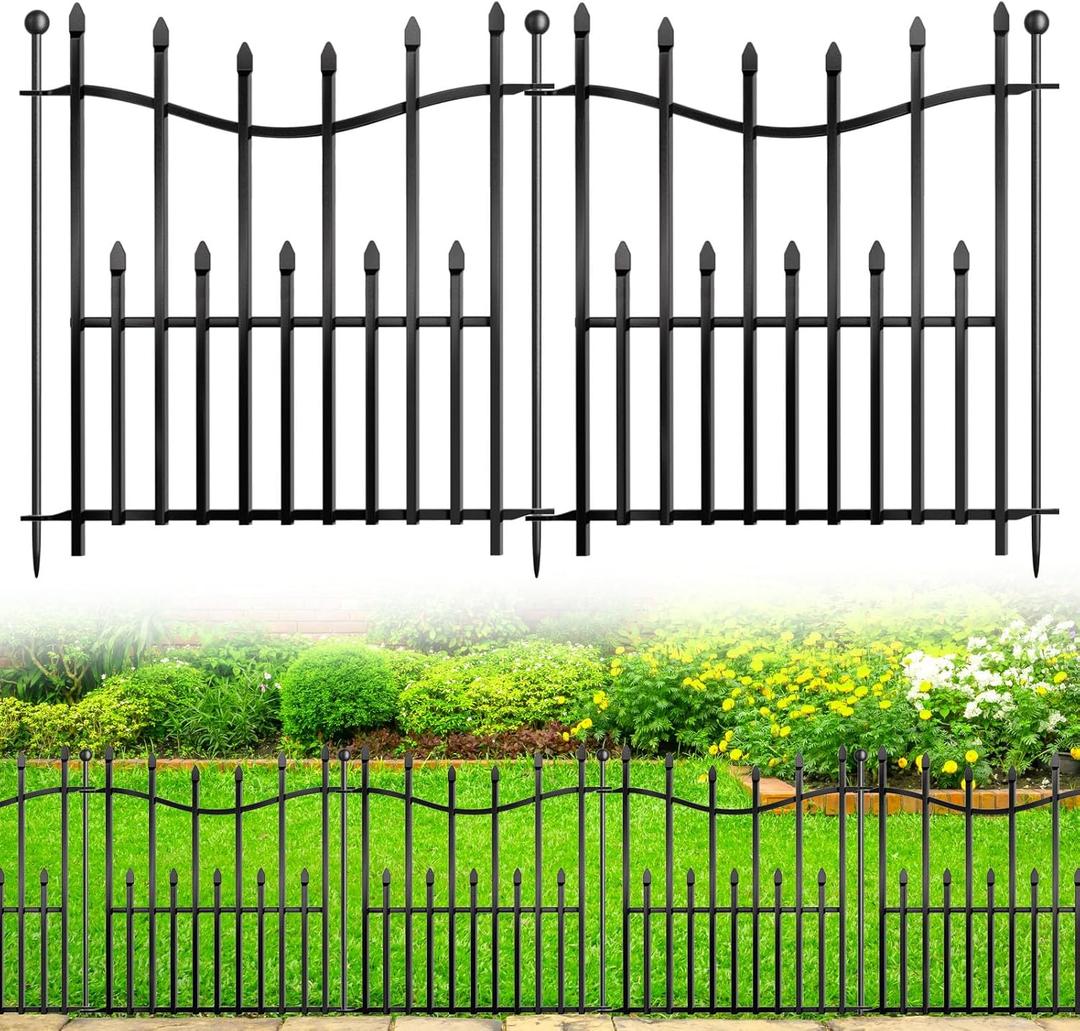 10 Panels No Dig Decorative Garden Fence, 24in(H)22ft(L) Heavy-Duty Rustproof Metal Panels, Outdoor Dog Barrier for Yard & Patio, Landscape, Border| Portable Temporary Fencing
