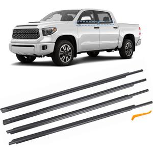 TOP-MAX Window Molding Trim Seal Compatible with 2007-2021 Toyota Tundra Crewmax, 4 Pcs Black Window Weather Stripping Replaces 68210-0C020 68164-0C020 (NOT FIT for Double Cab)