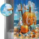 Autumn Pumpkin Shower Curtain Summer Beach Starfish Seagull Waterproof Shower Curtain with Hooks Seasonal Thanksgiving Fall Shower Curtains for Bathroom, Hotel, Stalls, Bathtubs, 72x72 Inch (Orange Blue)