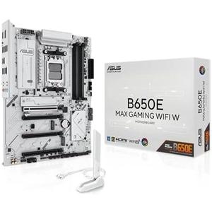 ASUS B650E MAX Gaming WiFi W – AMD B650 AM5 ATX Motherboard, White PCB, DDR5, PCIe 5.0, 3X M.2, Wi-Fi 6E, 2.5Gb LAN, USB 10Gbps Type-C, DisplayPort, HDMI™, BIOS Flashback™, Aura Sync, Advanced AI PC