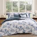 Queen Comforter Set -7 Pieces Floral Blue Comforter Set for All Seasons, Bed in a Bag Queen with Botanical Flowers Comforter, Sheets, Pillowcases & Shams