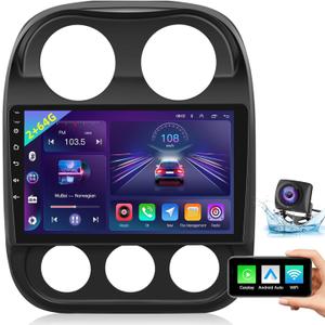 2+64G Android 13 Car Radio for Jeep Compass Patriot 2010-2016 with Wireless CarPlay & Android Auto - 10.1 Inch Car Stereo with WiFi / 1080P / SWC + AHD Backup Camera + MIC