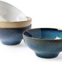 MONITO Embossed Ceramic Bowl Set, 28 oz Deep Soup Bowl, Kitchen Essential, 6.6 inch Ramen Bowls, Suitable for Salads, Pasta, Oatmeal, Ramen, Microwave and Dishwasher Safe, Set of 4
