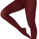 Hiltzo 80D Women's Tights Opaque Ultra Soft Solid Color Stretchable High Waist Footed Pantyhose with 25 Colors Wine Red-Large-X-Large