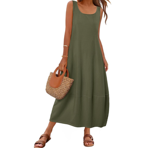 MEROKEETY Women's Casual Maxi Sundress 2025 Summer Beach Dress Scoop Neck Sleeveless Loose Tank Dress, L