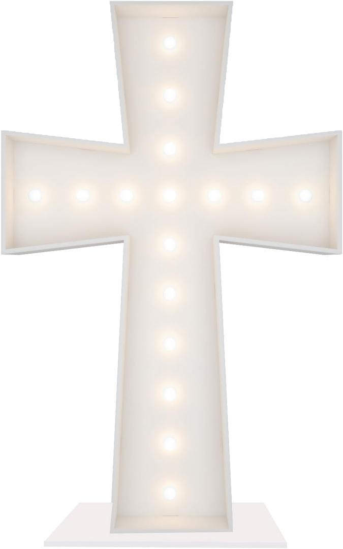 3FT Tall Marquee Light Up Cross Balloons Mosaic DIY Pre Cut Frame with Light Baptism First Holy Communion Celebration Eid Birthday Engagement Wedding Party Decorations
