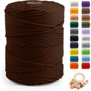 Macrame Cotton Cord 5mm x 328yds, ZUEXT Natural Handmade Brown Braided Cords 4 Strands Knitted Rope String for Craft Wall Hanging Weaving Tapestry Dream Catchers Hanger DIY Gift (300m)