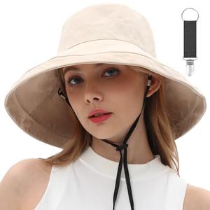 vidsel Womens Sun Hats Wide Brim Reversible Bucket Cotton Hat Packable Summer Travel Cap with Hat Clip,UV Protection