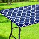 Smiry Rectangle Picnic Table Cover, Waterproof Elastic Fitted Camping Tablecloths for 6 Foot Tables, Wipeable Flannel Backed Vinyl Tablecloth Protector for Indoor, Outdoor (Navy, 30x72 Inches)