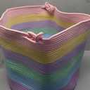 MINTWOOD Design XXXXLarge 22 x 16 Inches Decorative Cotton Rope Basket, Blanket Basket Living Room, Laundry Basket, Woven Basket, Toy Storage Baskets Bin, Round Pillows Towels Basket, Pastel Rainbow