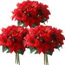 6 Pack Christmas Artificial Poinsettia Flowers Bouquets Outdoor Indoor Decorations 13.8 Inch XMAS Faux Red Poinsettia Flowers Bushes with 7 Stems 42 Pcs Poinsettia Flowers for Porch Pot Vase Window Box