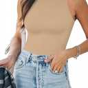 MANGOPOP Tank Top Body Suits Women Sexy Crew Neck Racerback Halter Ribbed Sleeveless Bodysuit for Women, Light Coffee, Large