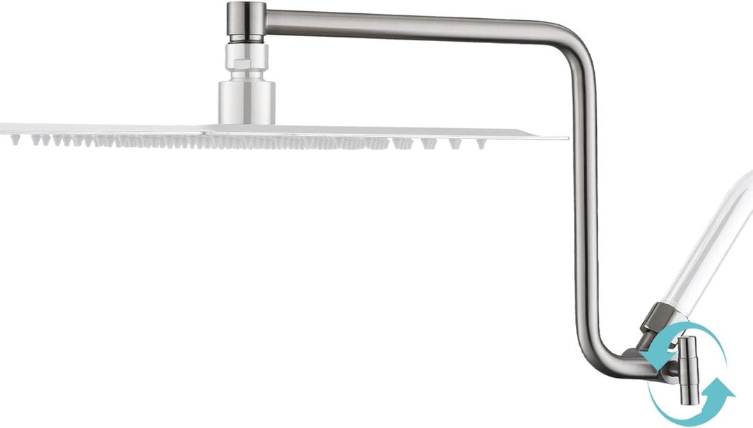 Metal Shower Head Extension Arm, YDmeet 12" Brass Adjustable Extender, Standard 1/2", Raise or Lower Rain and Fixed Shower Head, Adjustment of Height/Angle Extension Arm Attachment, Brushed Nickel