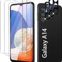 3 x Screen Protector Compatible with Galaxy A14 5G, [3+3 Pack] Camera Lens Protectors, Fingerprint Unlock Support, HD Tempered Glass, Touch Sensitive, Anti Scratch (for Galaxy A14-6.6 Inch)