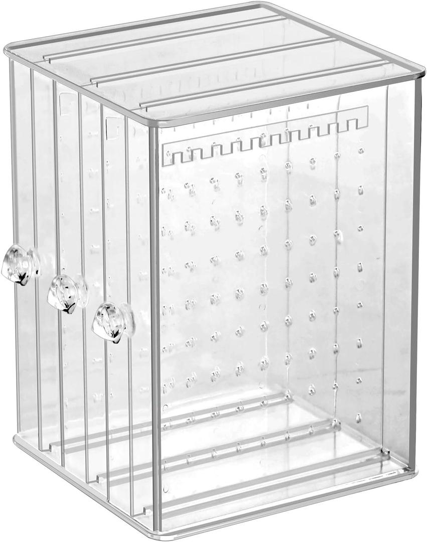 Sooyee Clear Acrylic Jewelry Storage Box, 3 Vertical Drawer Earrings Display Stand Holder, Transparent 216 Holes 33 Grooves Screen Hanger Organizer for Stud Earring and Necklace, Dustproof