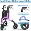 3 Wheel Walkers for Seniors, Foldable Wheeled Rollator with Cane Hold and Cup Hold, Lightweight Three Wheel Rolling Walker Height Adjustable for Seniors (260 Pound, Purple)