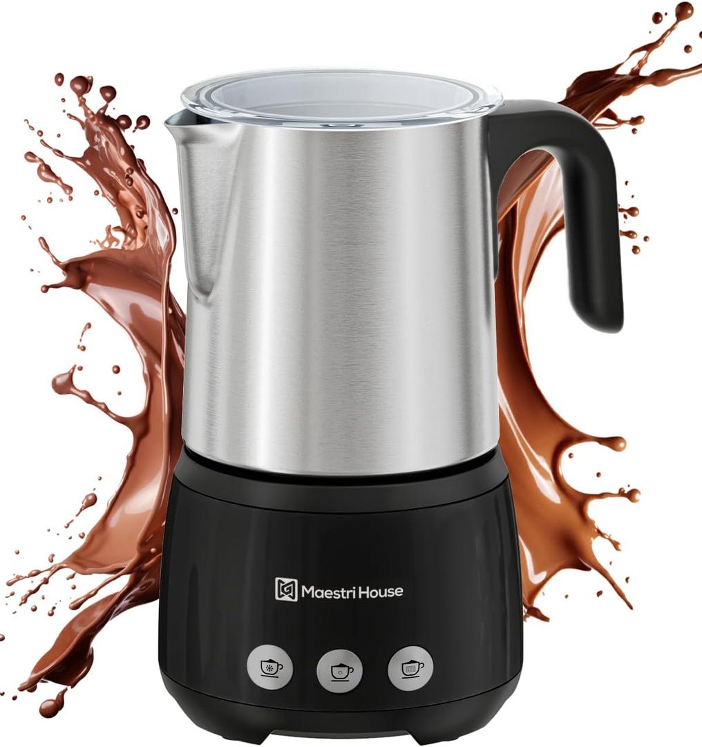 Maestri House Milk Frother, 4-in-1 Electric Milk Steamer and Frother, 16.9OZ 600W Smart Touch Control Hot and Cold Foam Maker, Memory Function for Latte, Cappuccinos, Warm Milk, Hot Chocolate Milk (Black)