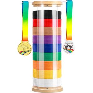 Tilhumt 9 Belts Karate Belt Display Rack, Freestanding Taekwondo Belt Display Holder, Cylindrical Martial Arts Belt Organizer with Extendable Medal Hanger for Adults TKD, BJJ, Kungfu