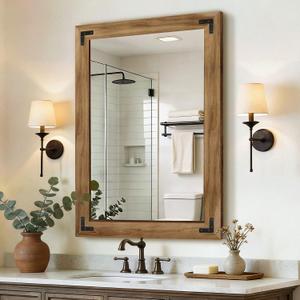 Wood Bathroom Mirror, 28"x40" Farmhouse Mirror for Wall | Rectangular Wood Frame, Shatterproof, Rustic Vanity Mirrors for Entryway, Living Room, Bedroom Decor, Horizontal or Vertical