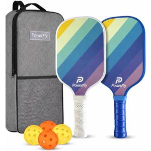 PowerFly Pickleball Paddles Set of 2, Fiberglass Surface Pickleball Set with 2 Pickleball Rackets,4 Pickleball Balls,1 Portable Carry Bag, Pickle Racket Set for Men Women