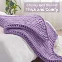 Negwoo Chunky Knit Throw Blanket, 30''*40'' Knitted Throw Chenille Yarn for Bed Couch, Handmade Light Purple Crochet Big Thick Blanket, Machine Washable Cute Comfy Blanket for Home Decor