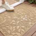 Beige Leaves Ivy Scroll Outdoor Indoor Entrance Door mat, Durable Absorbent Mud Scraper Mat for Front Door, Thick Natural Rubber Back, Easy Clean Entryway Welcome Mat 23x35 Inch, Low Profile, 1'11" x 2'11"