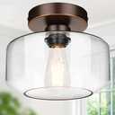 Industrial Semi Flush Mount Ceiling Light Oil Rubbed Bronze, 800 Lumen LED Bulb Included, Clear Glass Shade Ceiling Light Fixture, Light Fixture for Hallway Bathroom Bedroom, Hanging Light Fixtures