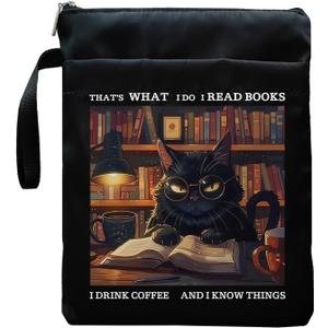 Inspirational Quotes Book Sleeve, Book Covers with Zipper, Book Sleeves for Book Lovers, Cat & Book Book Pouch Protector, That's What I Do I Read Books I Drink Coffee and I Know Things