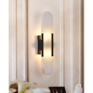 19.7" Alabaster Wall Sconce Natural Marble Sconce Indoor Mid Century Modern Wall Light Oval Stone Lampshade Vanity Light Fixtures for Living Room Bedroom Dining Room Hallway (Black)