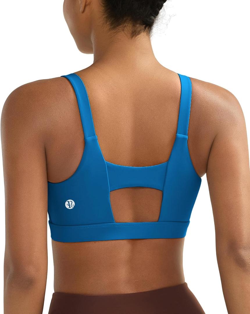 RUNNING GIRL Sports Bra for Women High Support, Molded Cup High Impact Sports Bras with Sewn in Pads (Small, A-dark Blue)