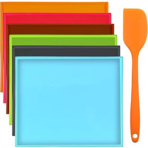 6 PCS Silicone Dehydrator Trays Fruit Leather Trays 12 x 10 Inch Non-Stick Dehydrator Mats with Silicone Scraper Cutter Wheel for Fruit Vegetables, Meat, Pastry etc Dehydrator Tray with Edge