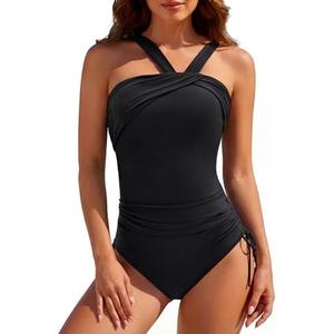 BMJL One Piece Swimsuit Women with Adjustable Straps Tummy Control Swimsuits Modest Full Coverage Bathing Suit for Vacation, Size M, Back