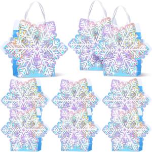Kolldenn 24 Pcs Christmas Holographic Snowflake Gift Party Bags Snowflake Princess Party Favors Candy Treat Goodie Bags with Handle for Wedding Holiday Birthday Supplies