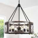 22" Rustic Chandeliers for Dining Room, 6-Light Farmhouse Dining Room Light Fixture Over Table, Metal Brown Wood Grain Finish Hanging Lighting Fixtures Chandelier for Foyer Entryway Living Room, Brown, 22 inch