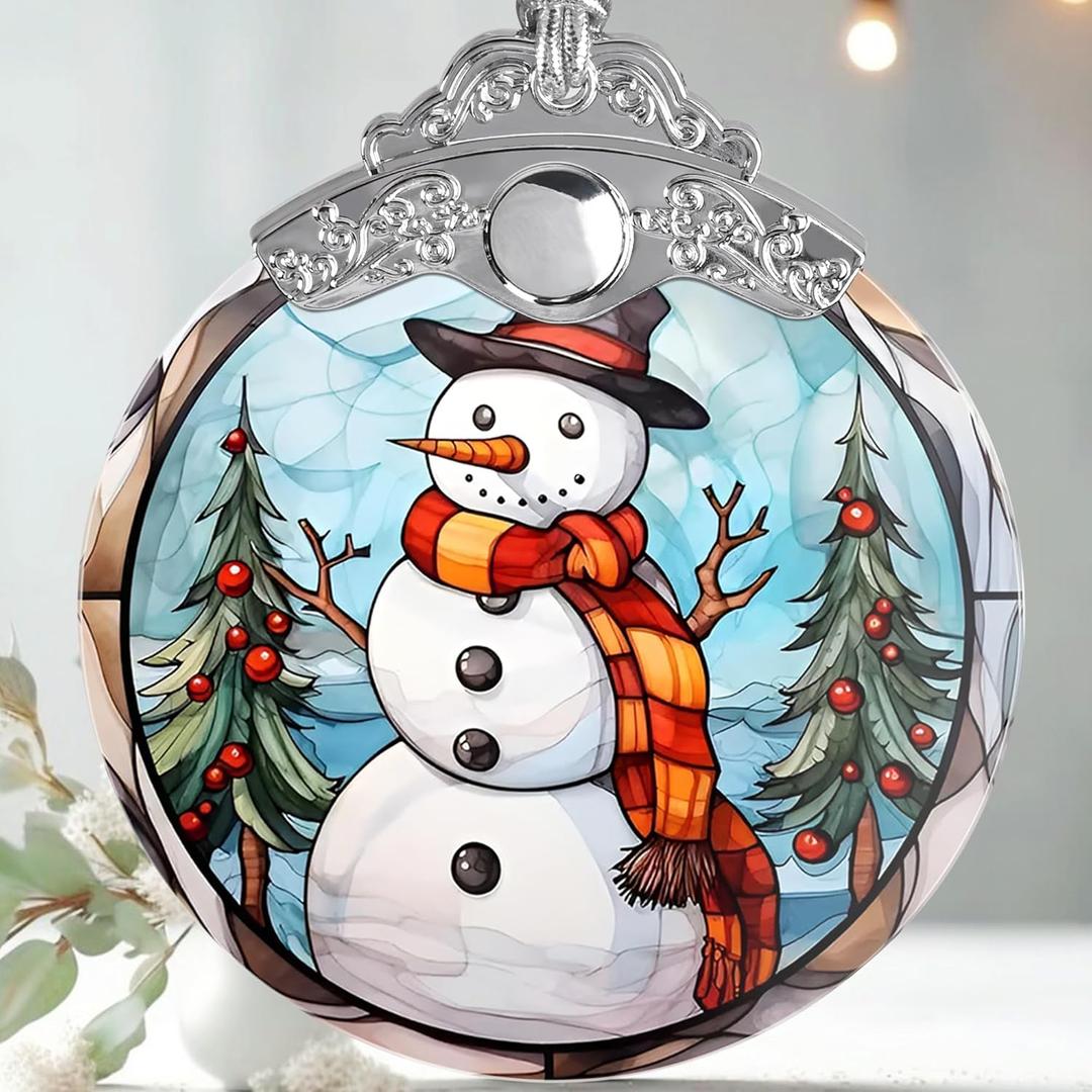 2 x Snowman Christmas Ornament, Jocidea Stained Glass Ornaments for Christmas Tree, Christmas Tree Decorations, Snowman Lovers Gifts, Holiday Decor and Xmas Gifts Ideas