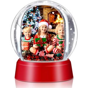 Wettarn 1 Pcs DIY Crafts Clear Plastic Mini Snow Globe with Base Liquid Photo Frame for Christmas Xmas Family Friends Thanksgiving Gifts Tabletop Display (Red)
