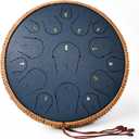Steel Tongue Drum - 14 Inch 15 Note Tongue Drum - Hand Pan Drum with Music Book, Handpan Mallets and Carry Bag, C Major, Navy Blue