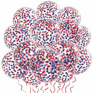 VHUWE 25 Pcs Blue Red Star Confetti Balloons, 12 Inch Clear Latex Balloon with Confetti Inside for 4th of July Decorations Birthday Party Baby Shower Graduation Engagement Decorations Supplies