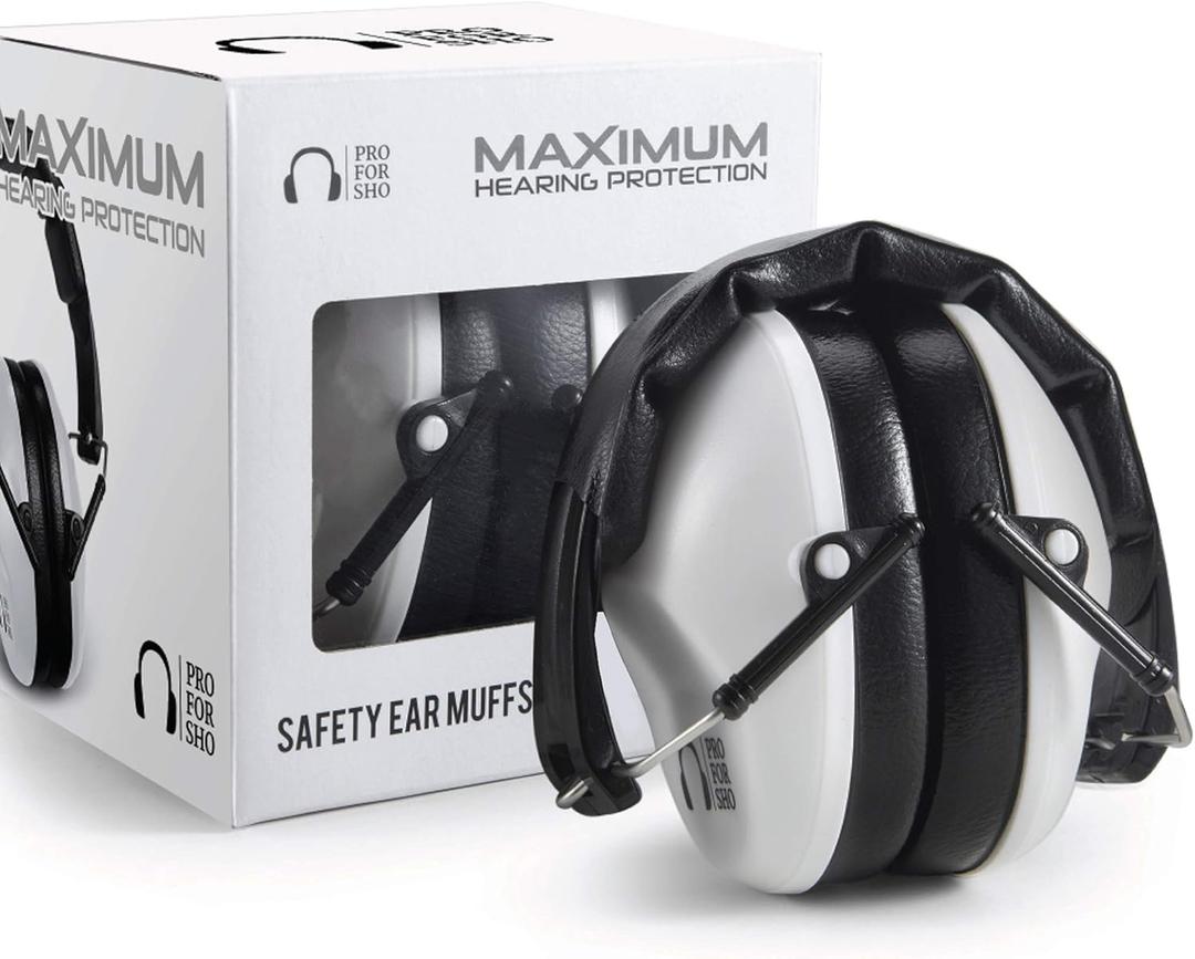 Pro For Sho 34dB NRR Hearing Protection Ear Muffs - Highest NRR in Compact Design, Ear Protection for Shooting, Mowing, Work (Standard, White)