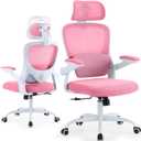 Ergonomic Office Chair with Tilt-Lock, Home Office Desk Chair with Auto Lumbar Support, High Back Mesh Desk Chair with Adjustable Headrest, Swivel Task Chair or Study Room Bedroom,Pink