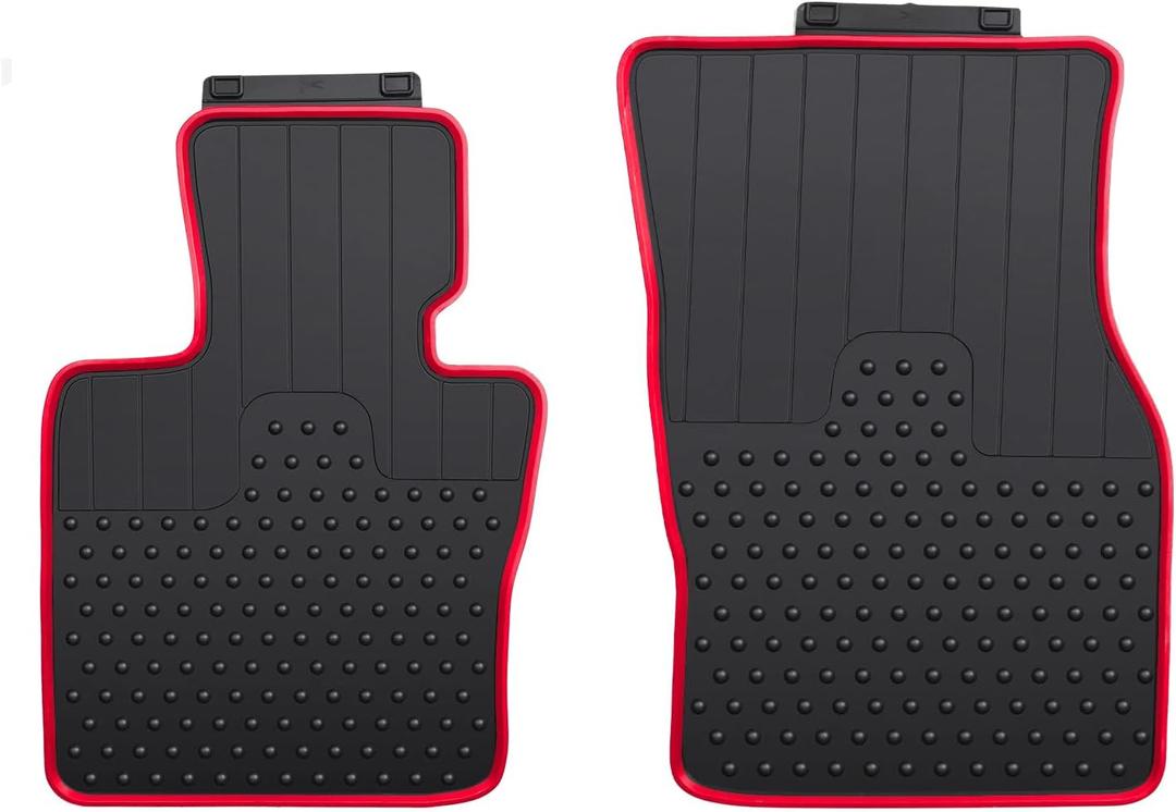 Car Floor Mats Custom Fit for Mini Cooper F55 Hardtop 4 Door, F56 Hardtop 2 Door & F57 Convertible Black Red Rubber All Weather Protection Auto Floor Liners(Set of 2 Front Mats)