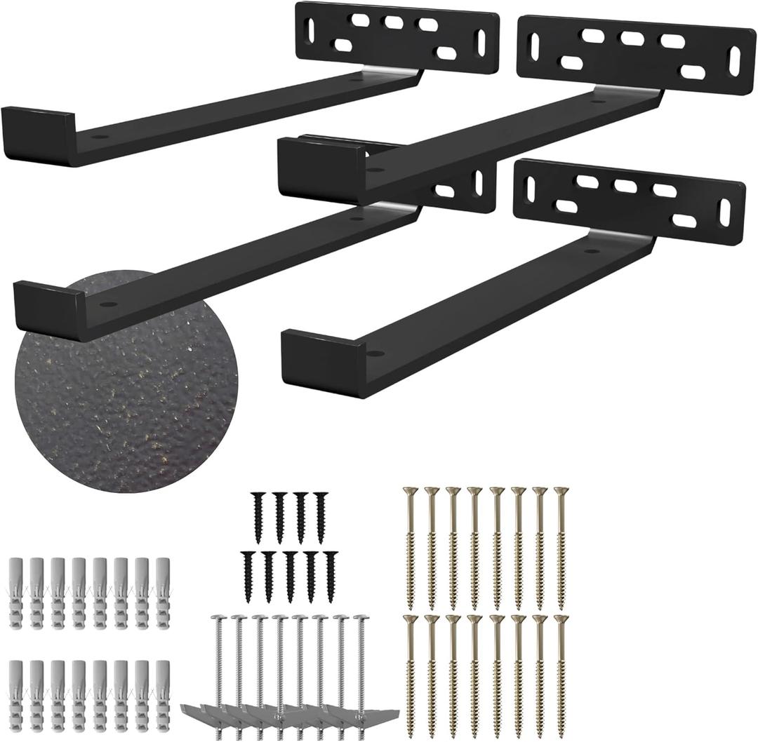 4xJ Shelf Brackets with Lip (11.25"L x 5"W x 1 1/4"H) Heavy Duty Floating Shelves Bracket - High Quality Floating Shelves Hardware with Robust Shelf Bracket for Secure Wall Mounting-ANTIQUE