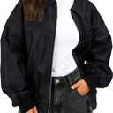 Trendy Queen Womens Leather Jackets Oversized Zip Up Motorcycle Bomber Jackets Fall Fashion Outfits Winter Clothes 2026 (Small, Black)