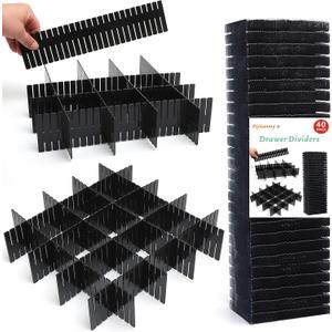 40Pcs Drawer Dividers, Adjustable Drawer Organizer for Socks, Underwear, Makeup, Can Help Tidy Kitchen, Bedroom, Dresser Black