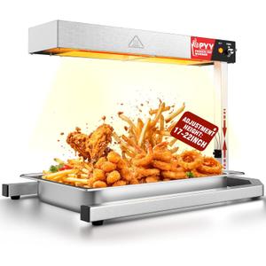 PYY Food Heat Lamp - Adjustable Height French Fry Warmer with U Shape Base Stand, Stainless Steel Commercial Fry Warmer for French Fries Electric Heating Radiation, Silver, 500W